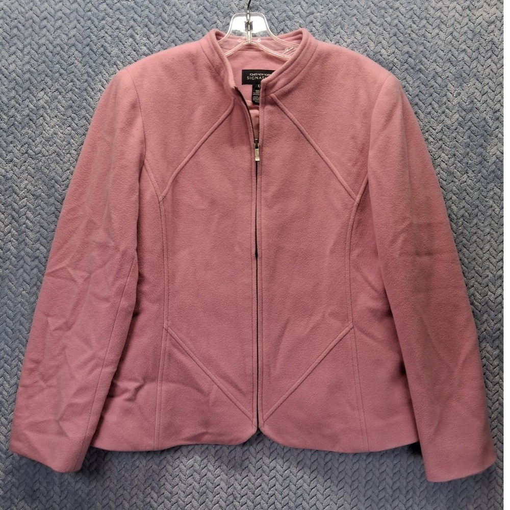 Jones New York Signature Pink Wool Cashmere Blend Zip Mock Neck Jacket Size 14